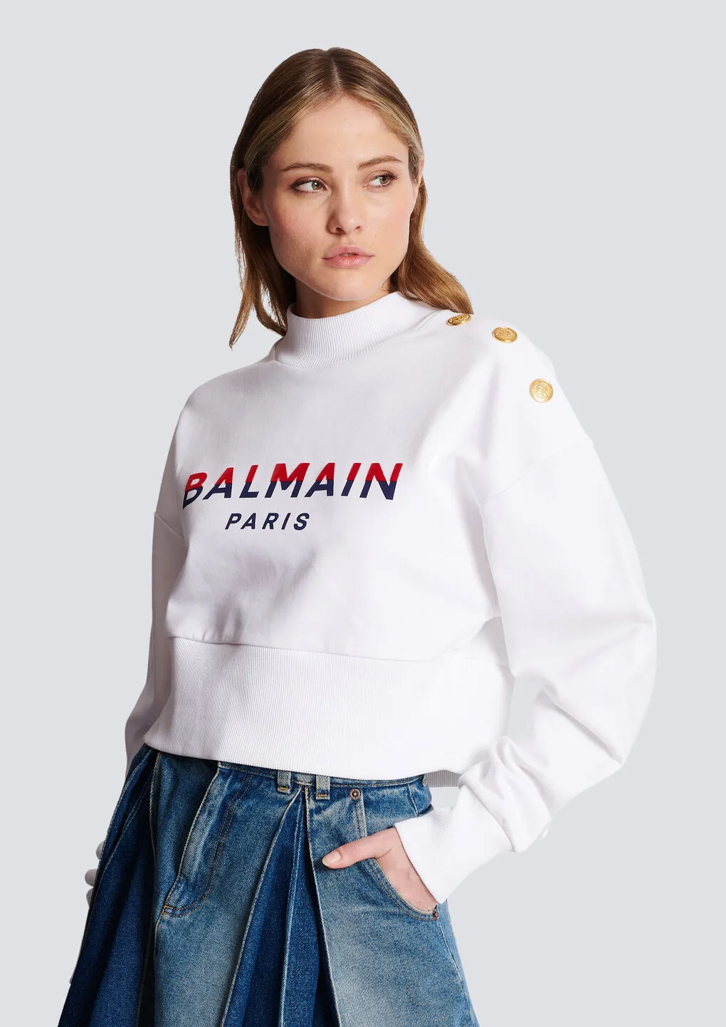 Balmain Cropped Flocked Sweatshirt