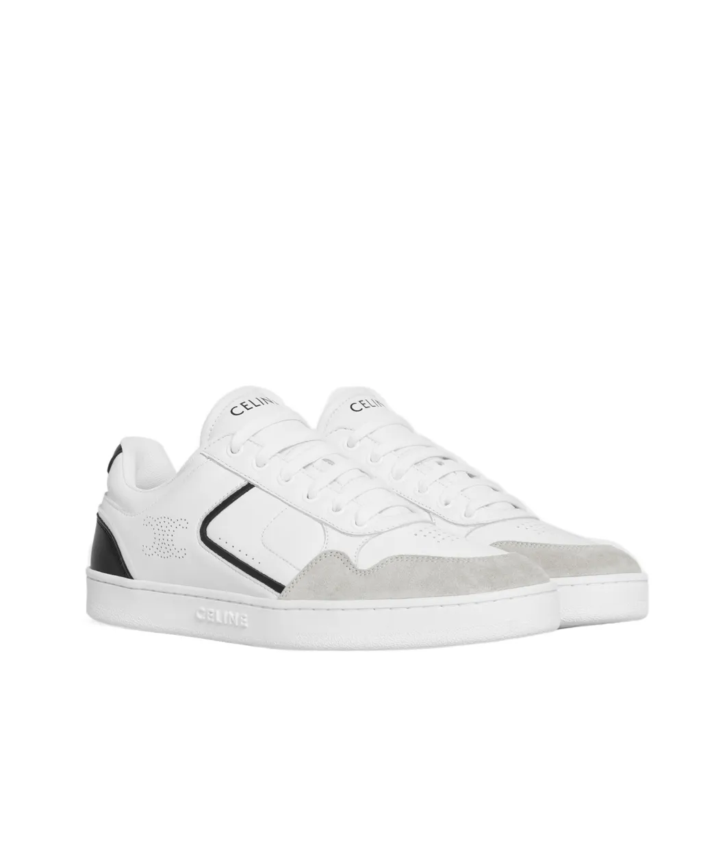 Ct-10 Celine Trainer Low Lace-Up Sneaker In Calfskin And Suede Calfskin