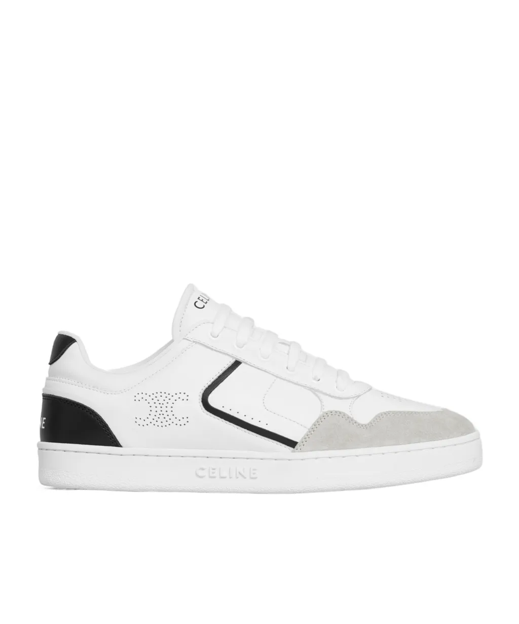 Ct-10 Celine Trainer Low Lace-Up Sneaker In Calfskin And Suede Calfskin