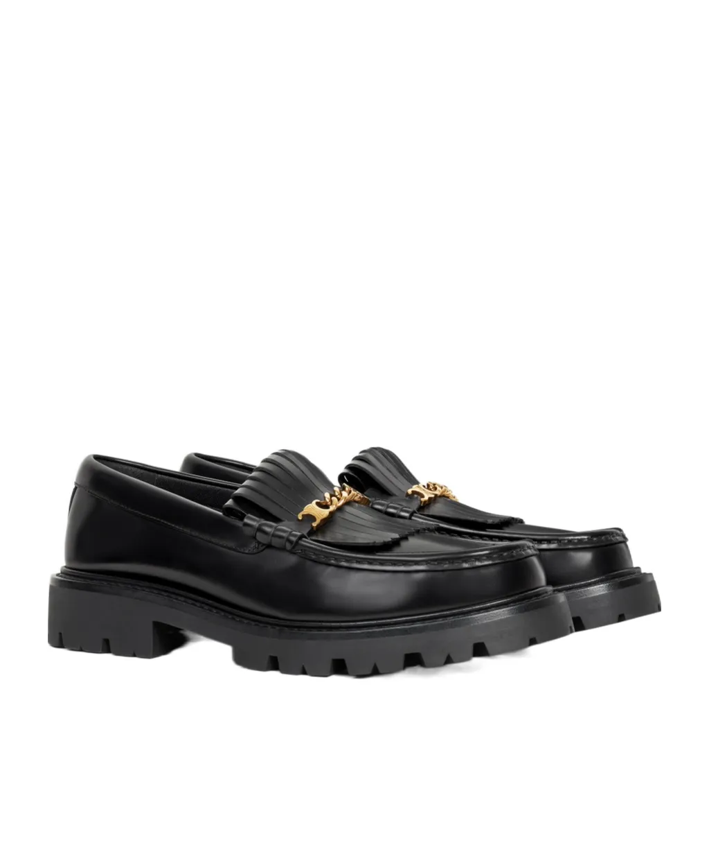 Margaret Chunky Loafer With Fringes And Triomphe Chain In Polished Bullskin