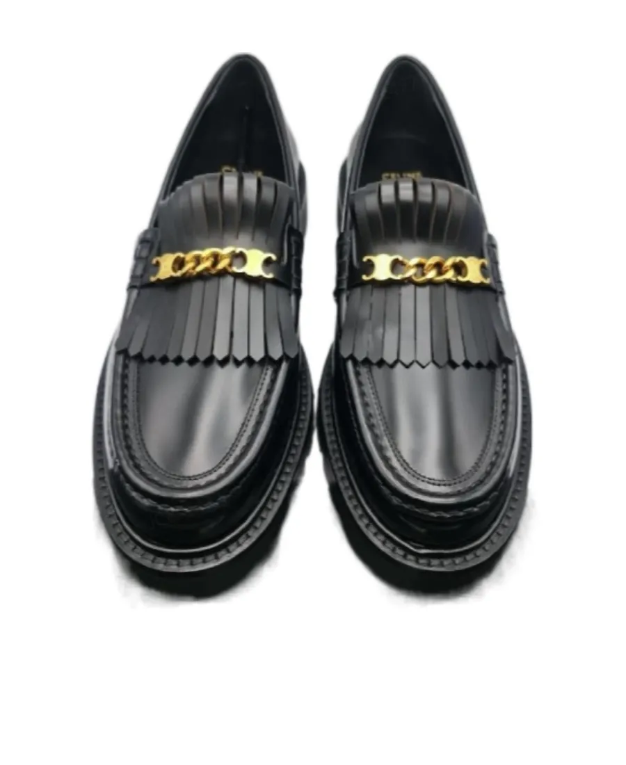 Margaret Chunky Loafer With Fringes And Triomphe Chain In Polished Bullskin