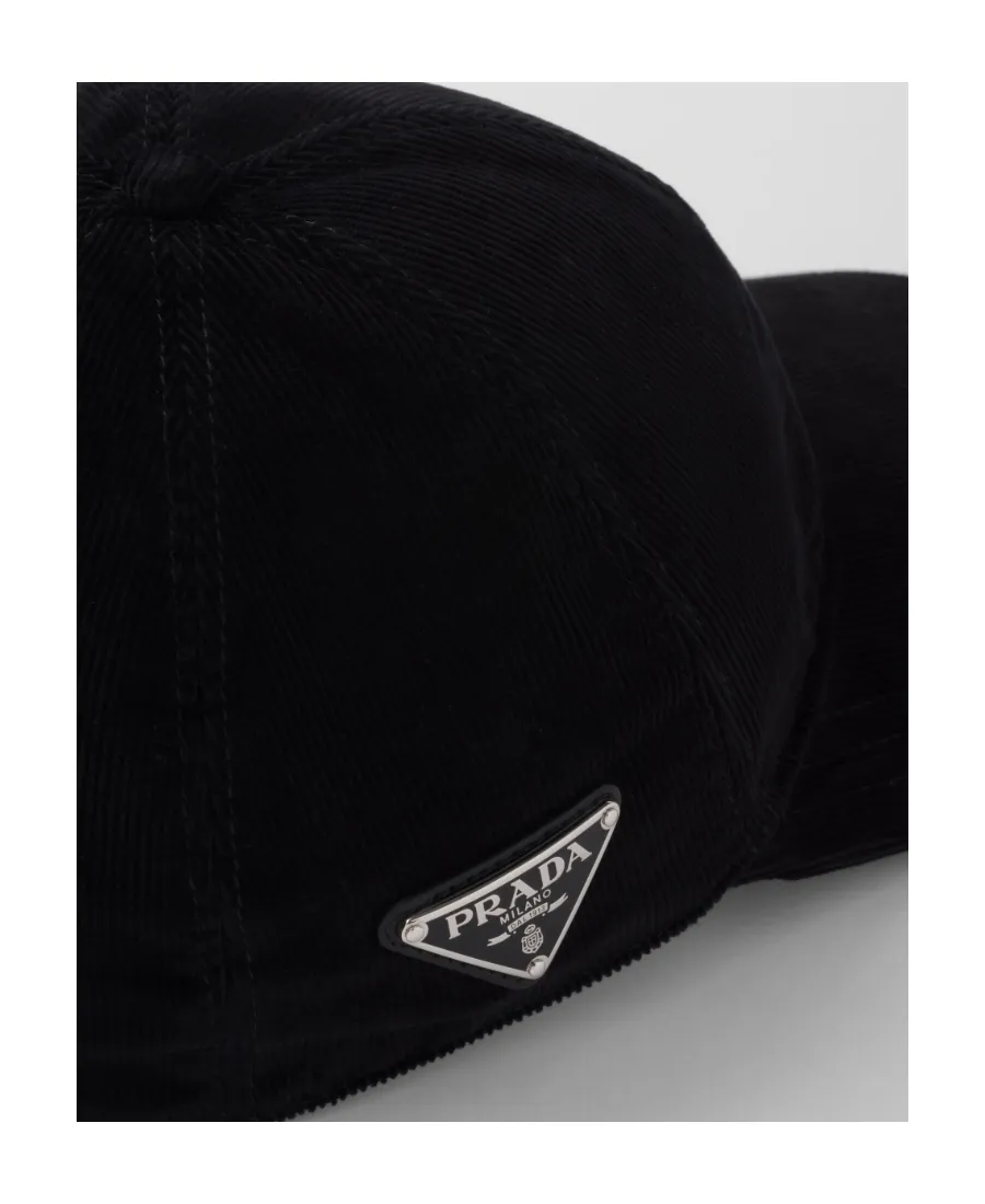 Prada Logo Plaque Corduroy Baseball Cap