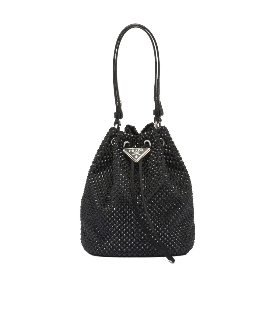 Prada Gold Tone Embellished Drawstring Bucket Bag