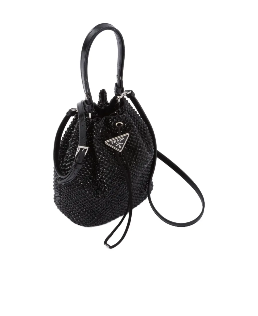 Prada Gold Tone Embellished Drawstring Bucket Bag