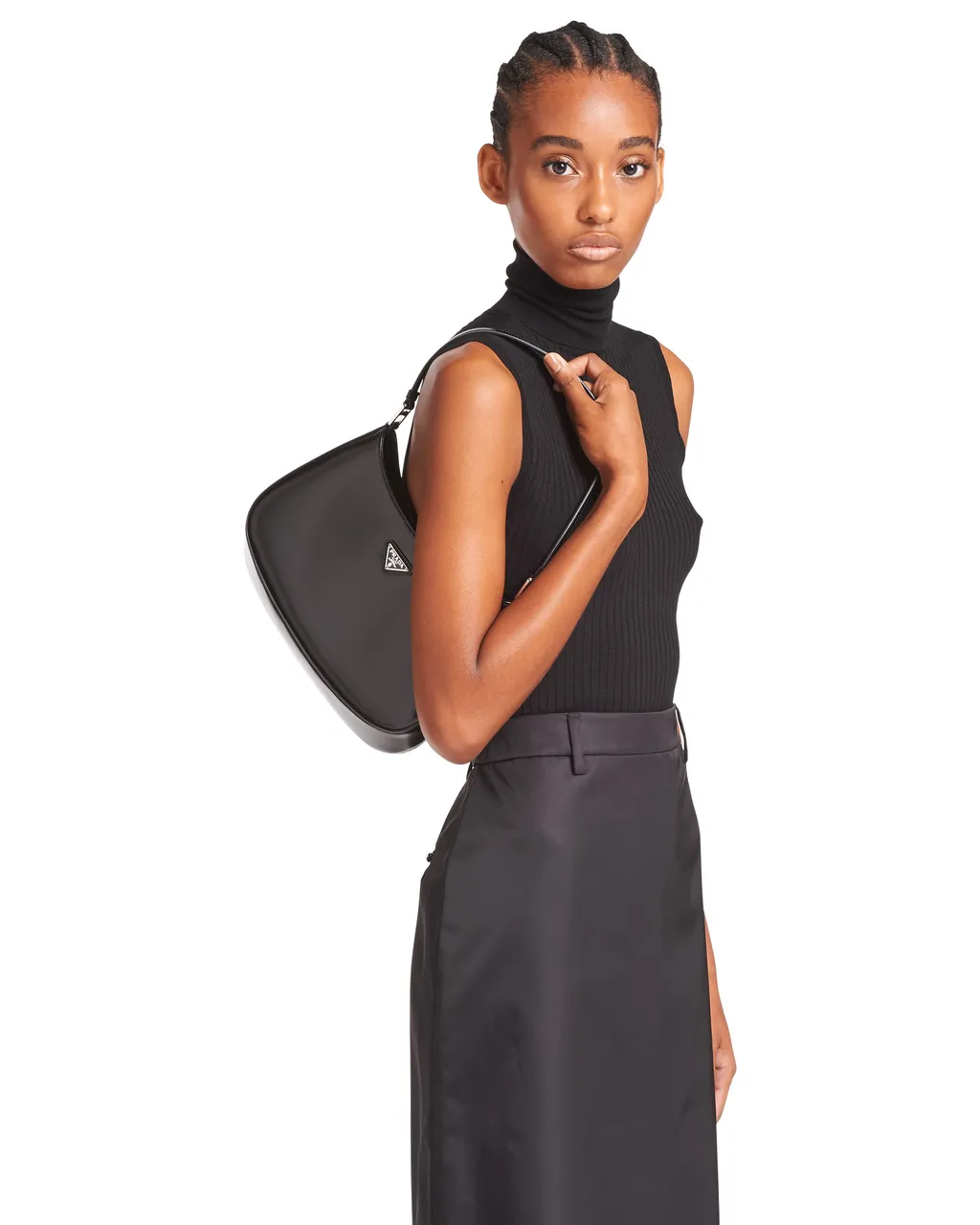 Prada Cleo Logo Plaque Shoulder Bag