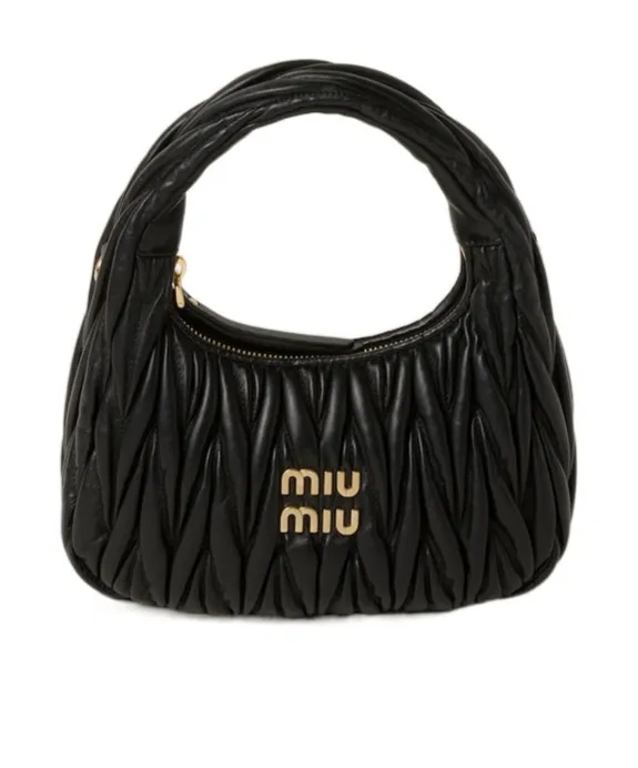 Miu Miu Wander Matelassé Logo Plaque Mini Hobo Bag
