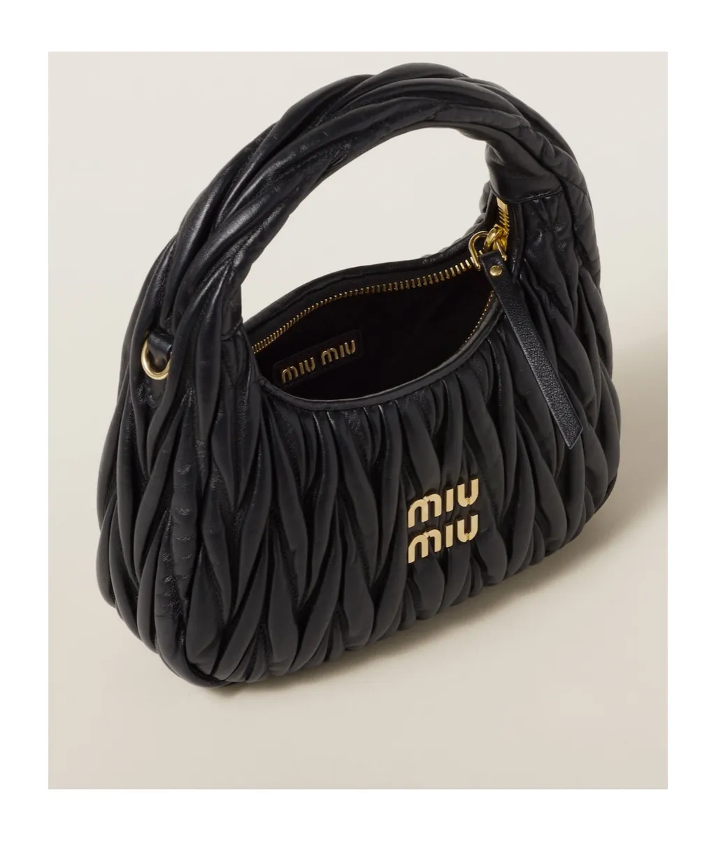 Miu Miu Wander Matelassé Logo Plaque Mini Hobo Bag