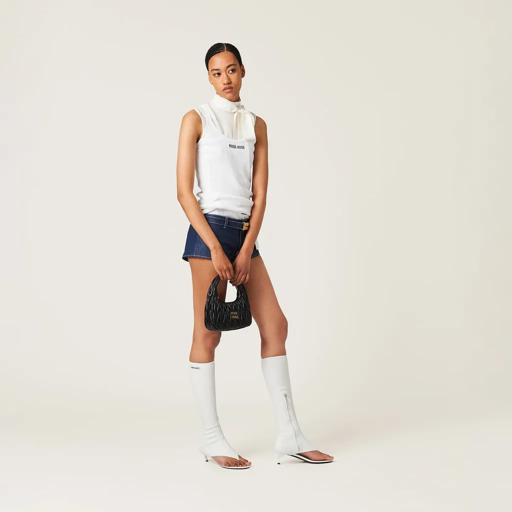 Miu Miu Wander Matelassé Logo Plaque Mini Hobo Bag