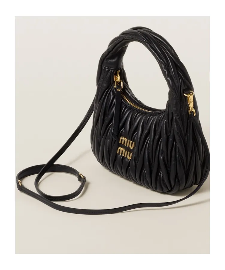 Miu Miu Wander Matelassé Logo Plaque Mini Hobo Bag