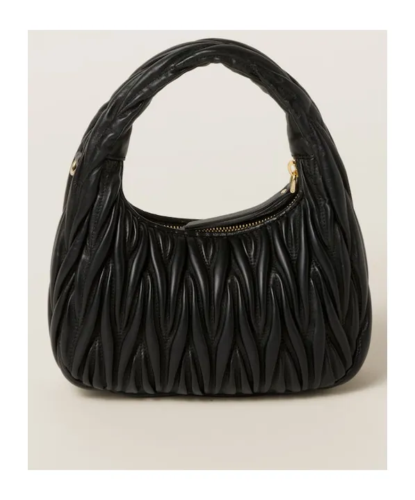 Miu Miu Wander Matelassé Logo Plaque Mini Hobo Bag