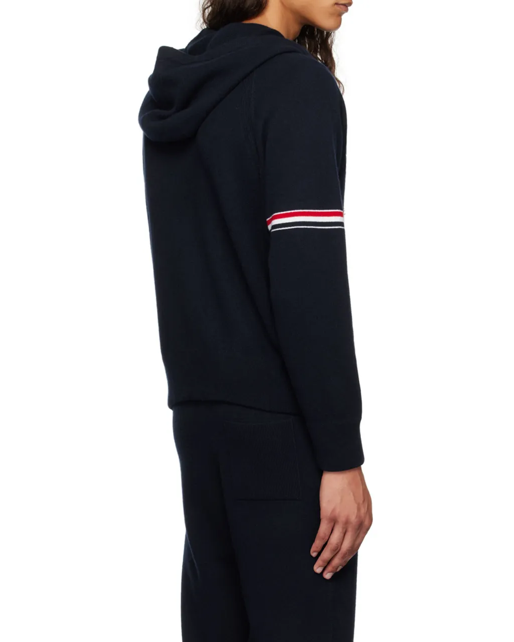 Thom Browne Rwb Stripe Zipped Knitted Hoodie