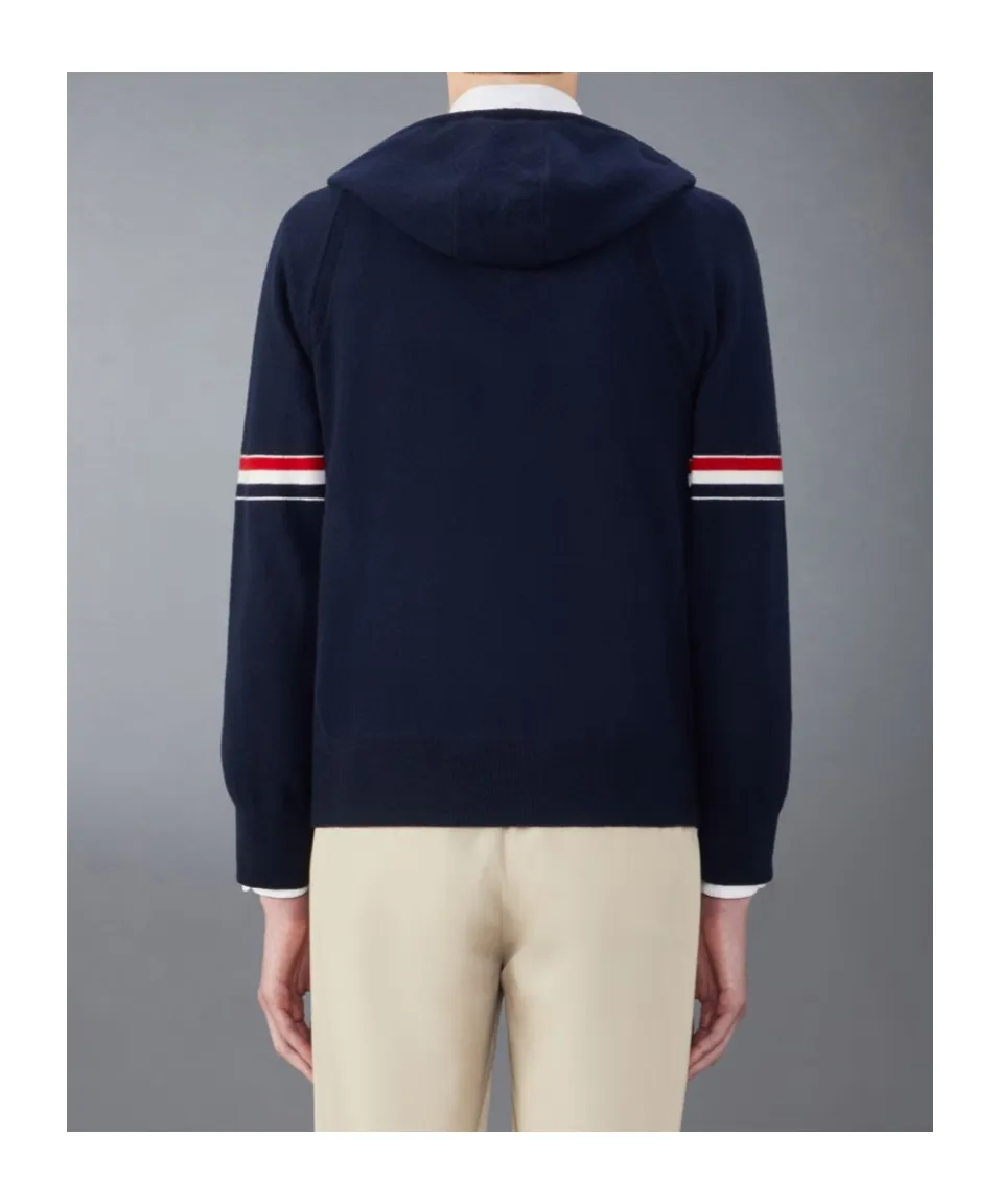 Thom Browne Rwb Stripe Zipped Knitted Hoodie