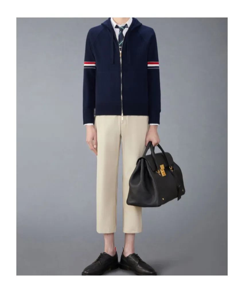 Thom Browne Rwb Stripe Zipped Knitted Hoodie