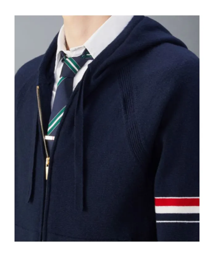 Thom Browne Rwb Stripe Zipped Knitted Hoodie