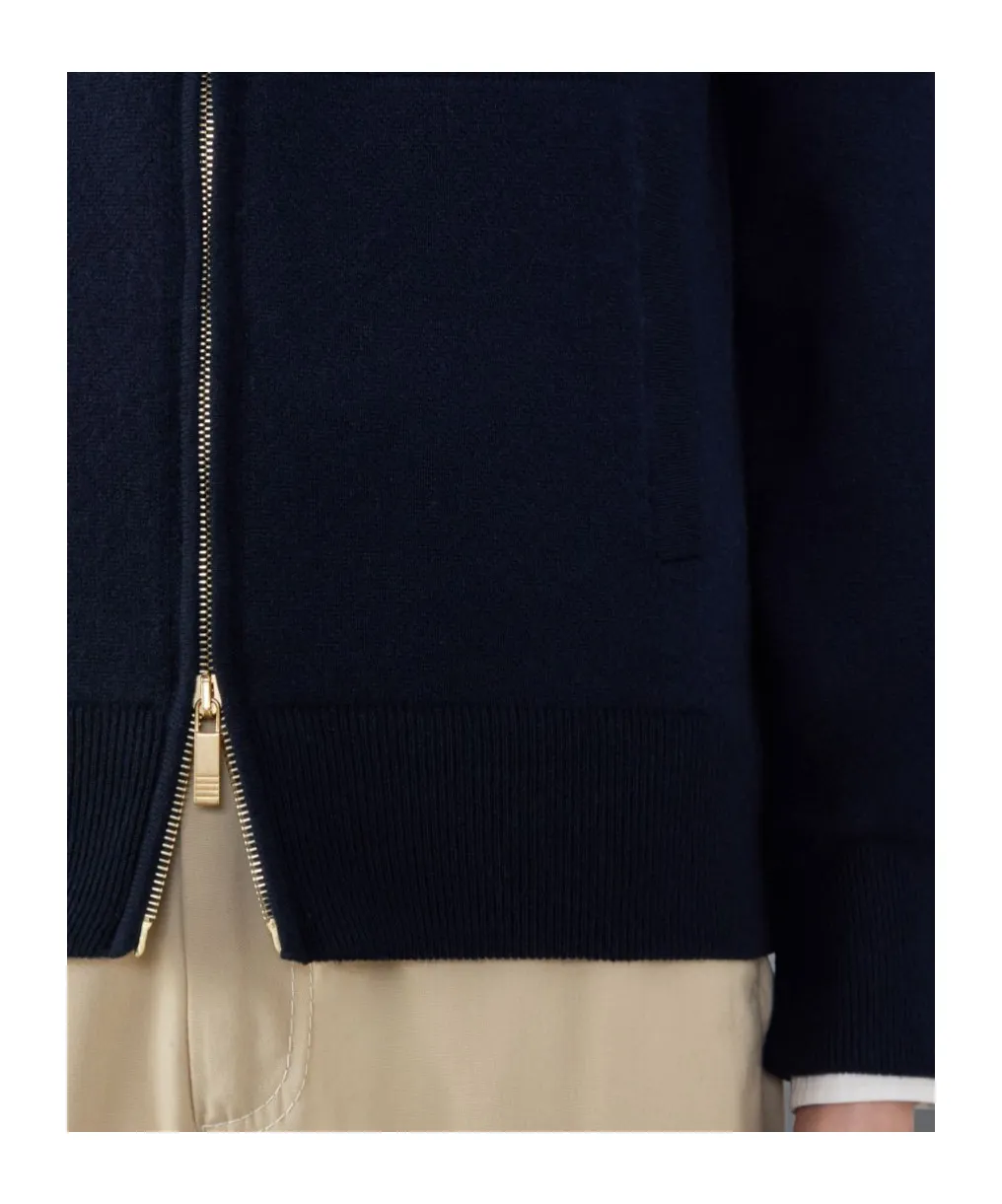 Thom Browne Rwb Stripe Zipped Knitted Hoodie