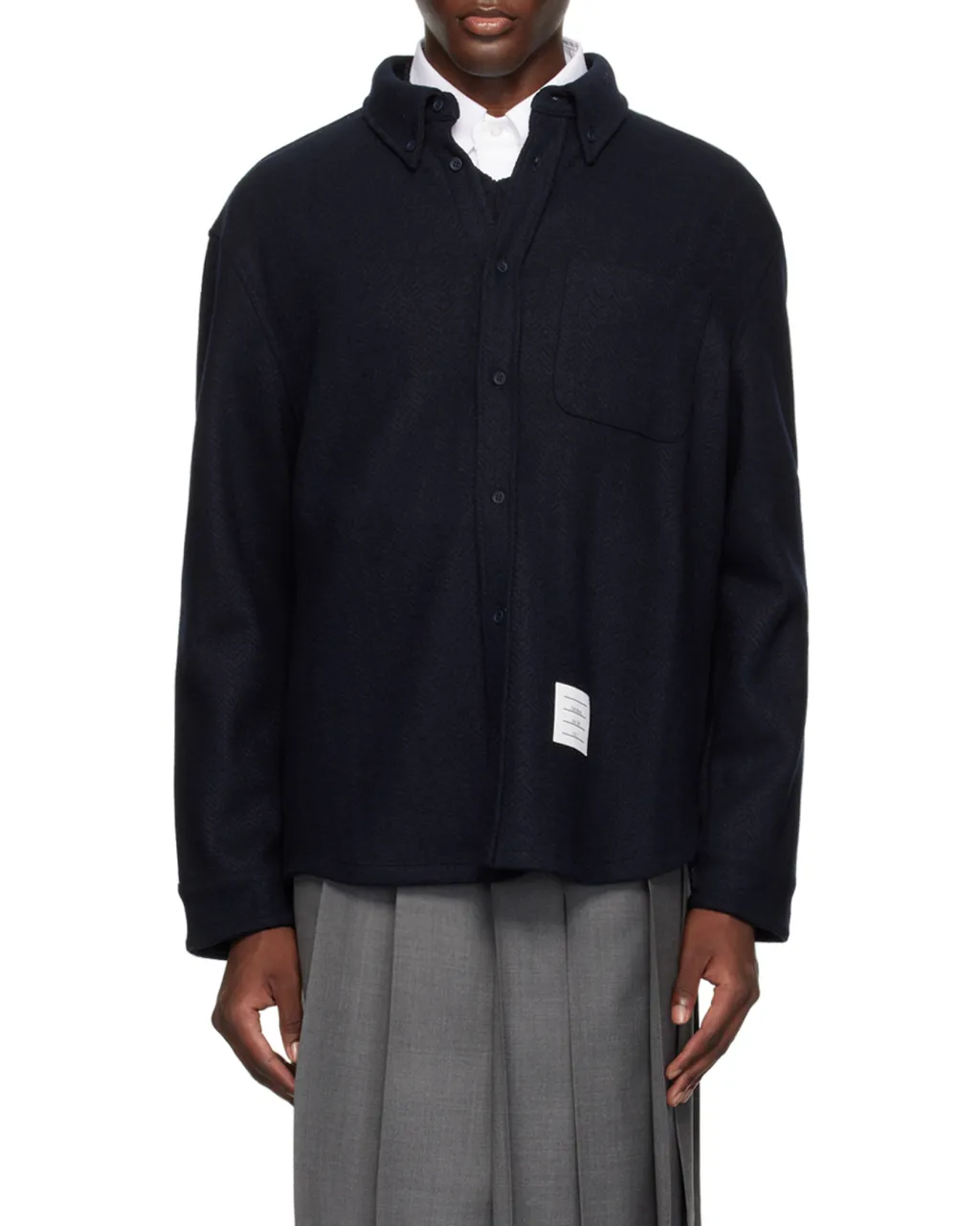 Thom Browne Herringbone Button-Up Overshirt