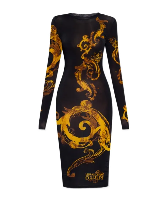 Versace Jeans Couture Watercolour Couture Long-Sleeved Midi Dress