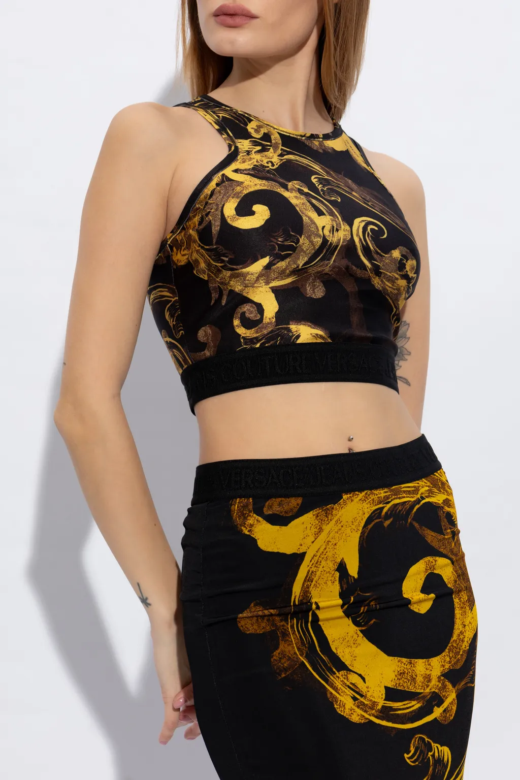 Versace Jeans Couture Magazine-Printed Sleeveless Cropped Top