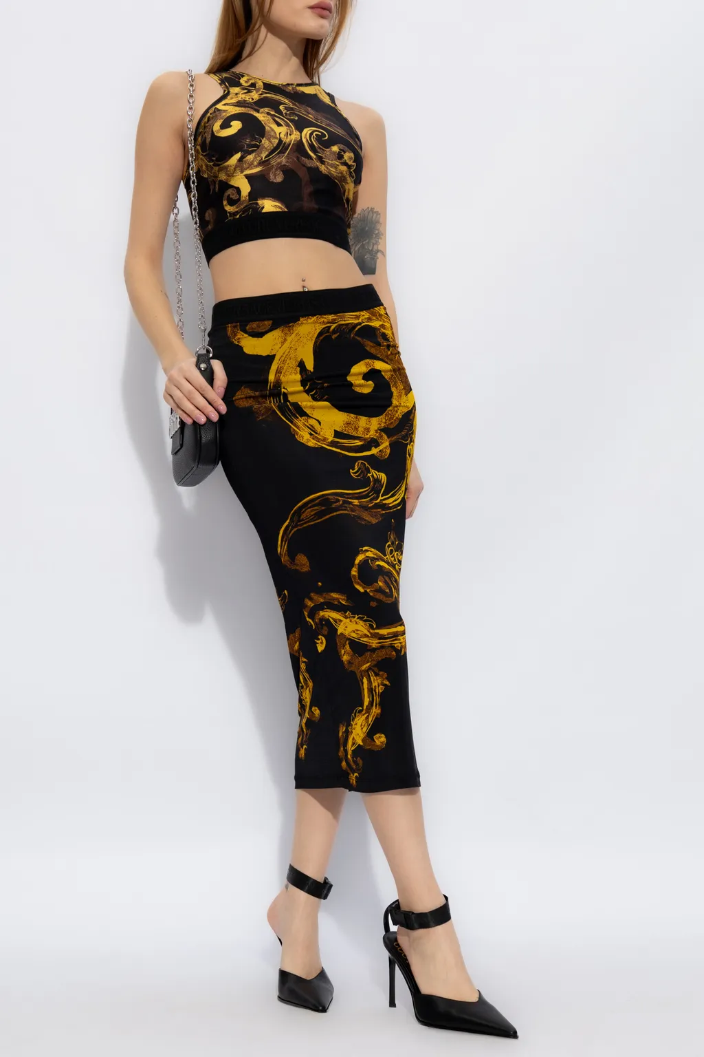 Versace Jeans Couture Magazine-Printed Sleeveless Cropped Top