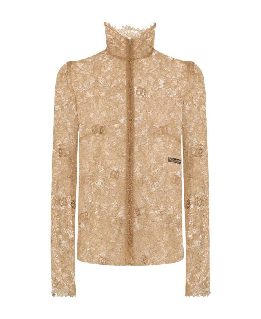 Dolce & Gabbana Sheer Lace Straight Hem Blouse