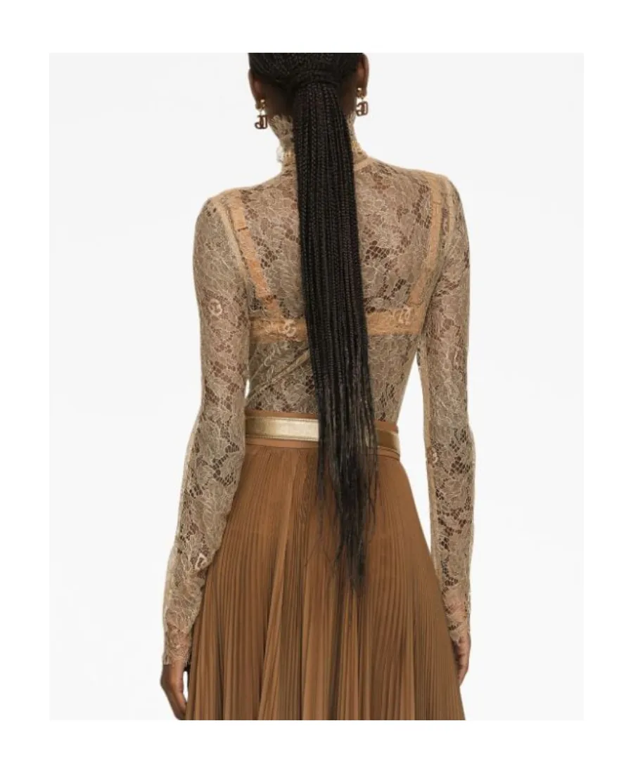 Dolce & Gabbana Sheer Lace Straight Hem Blouse
