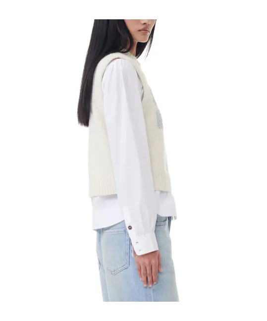 Ganni Glittery-Logo Crewneck Sleeveless Knitted Vest