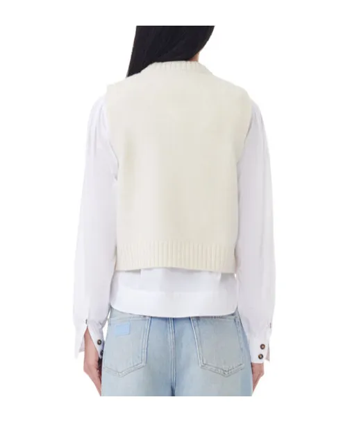 Ganni Glittery-Logo Crewneck Sleeveless Knitted Vest