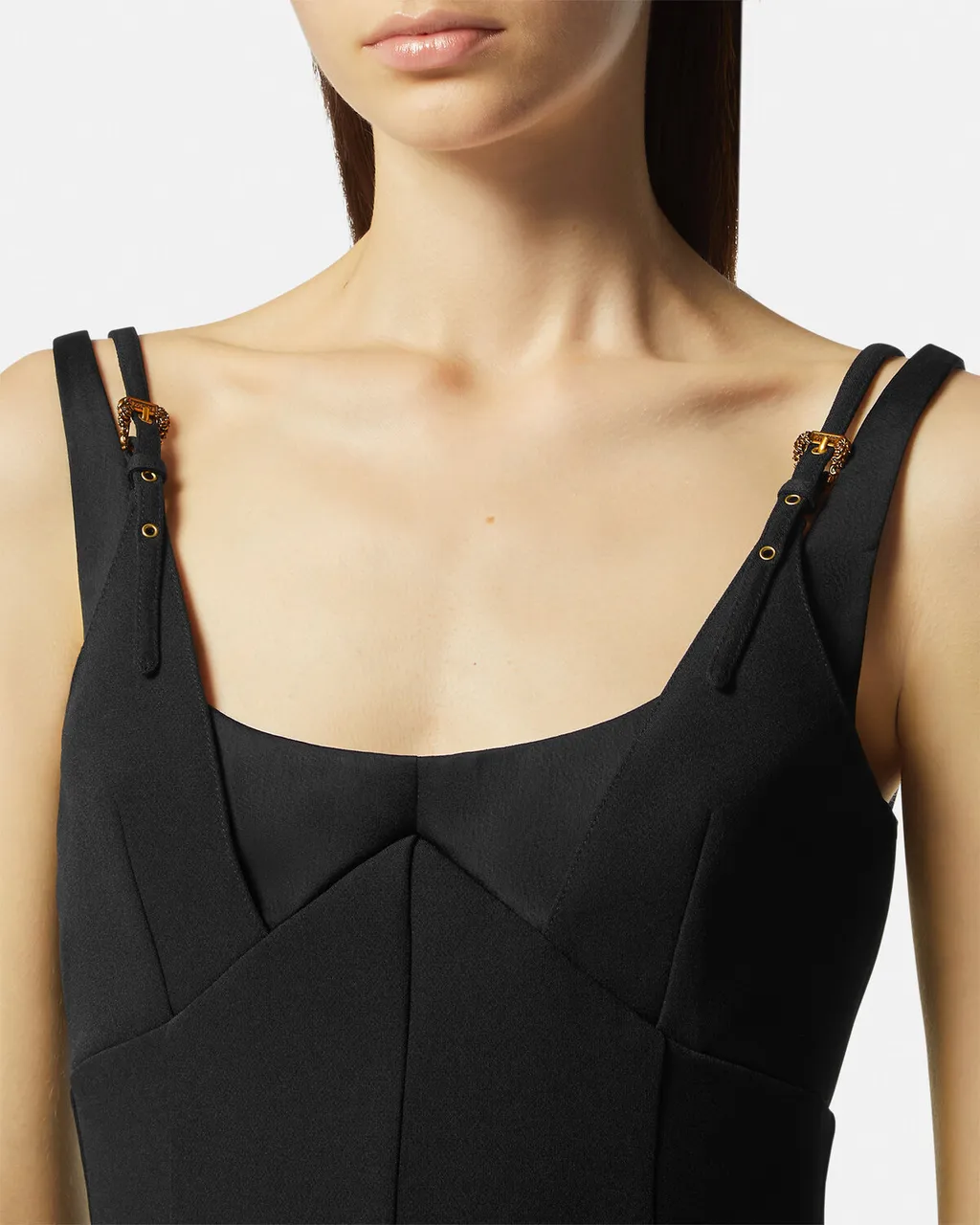 Versace Jeans Couture Square-Neck Sleeveless Cady Midi Dress