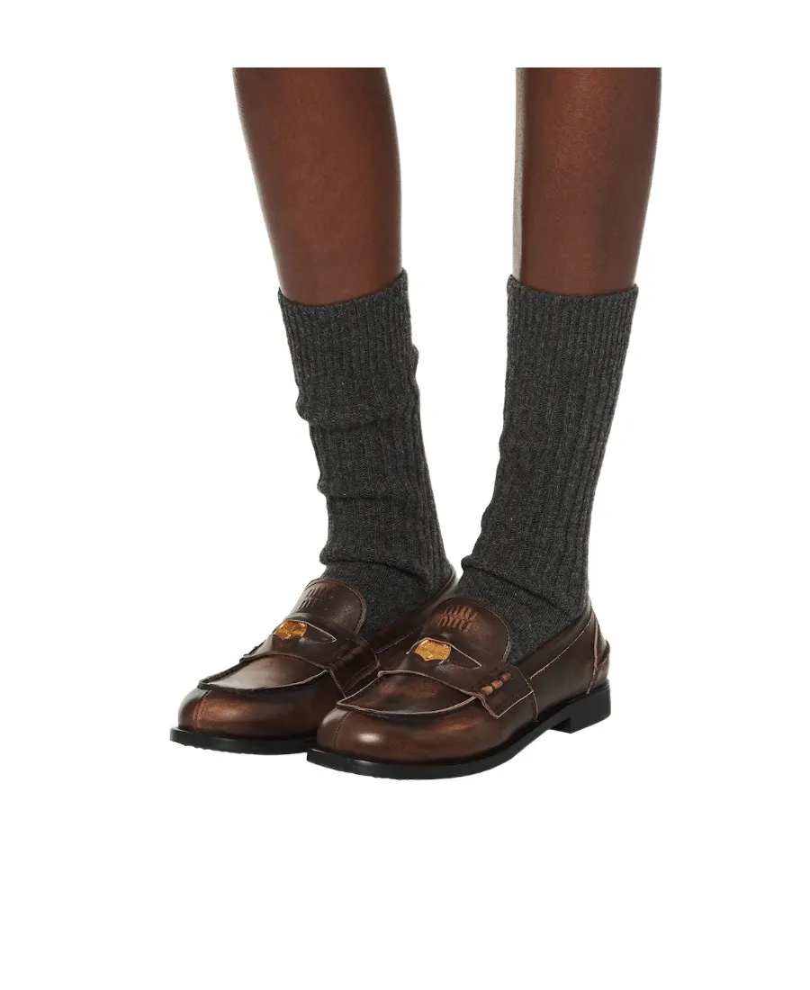 Miu Miu Logo Detailed Slip-On Penny Loafers
