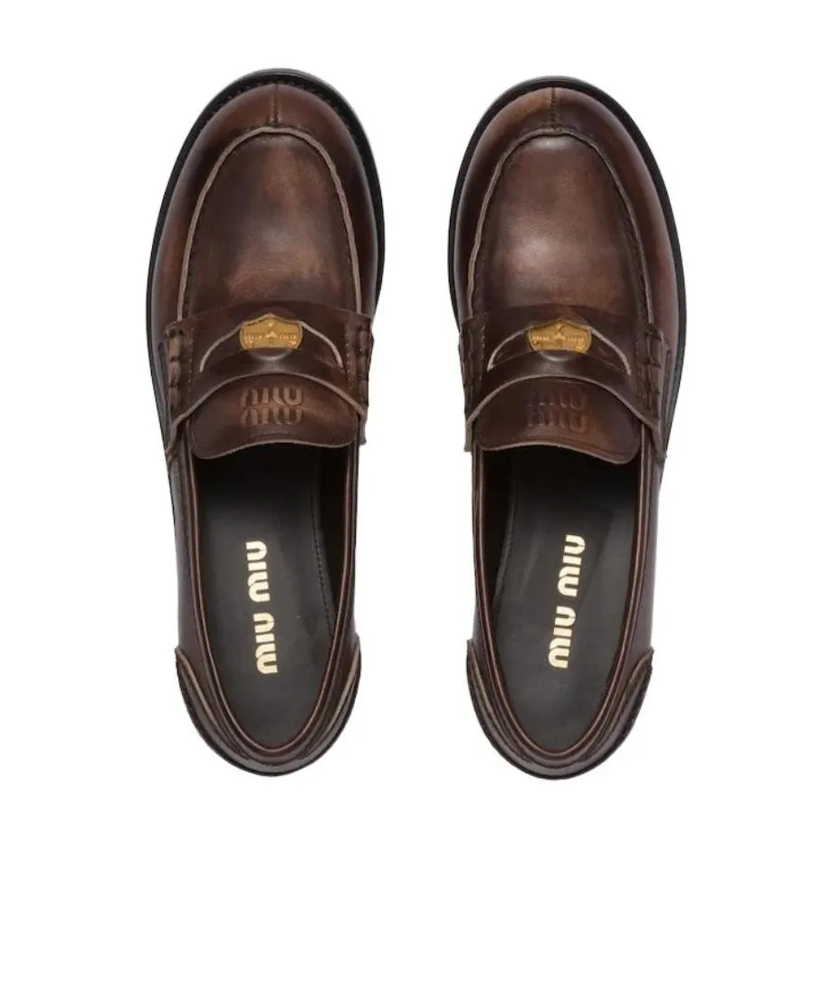 Miu Miu Logo Detailed Slip-On Penny Loafers