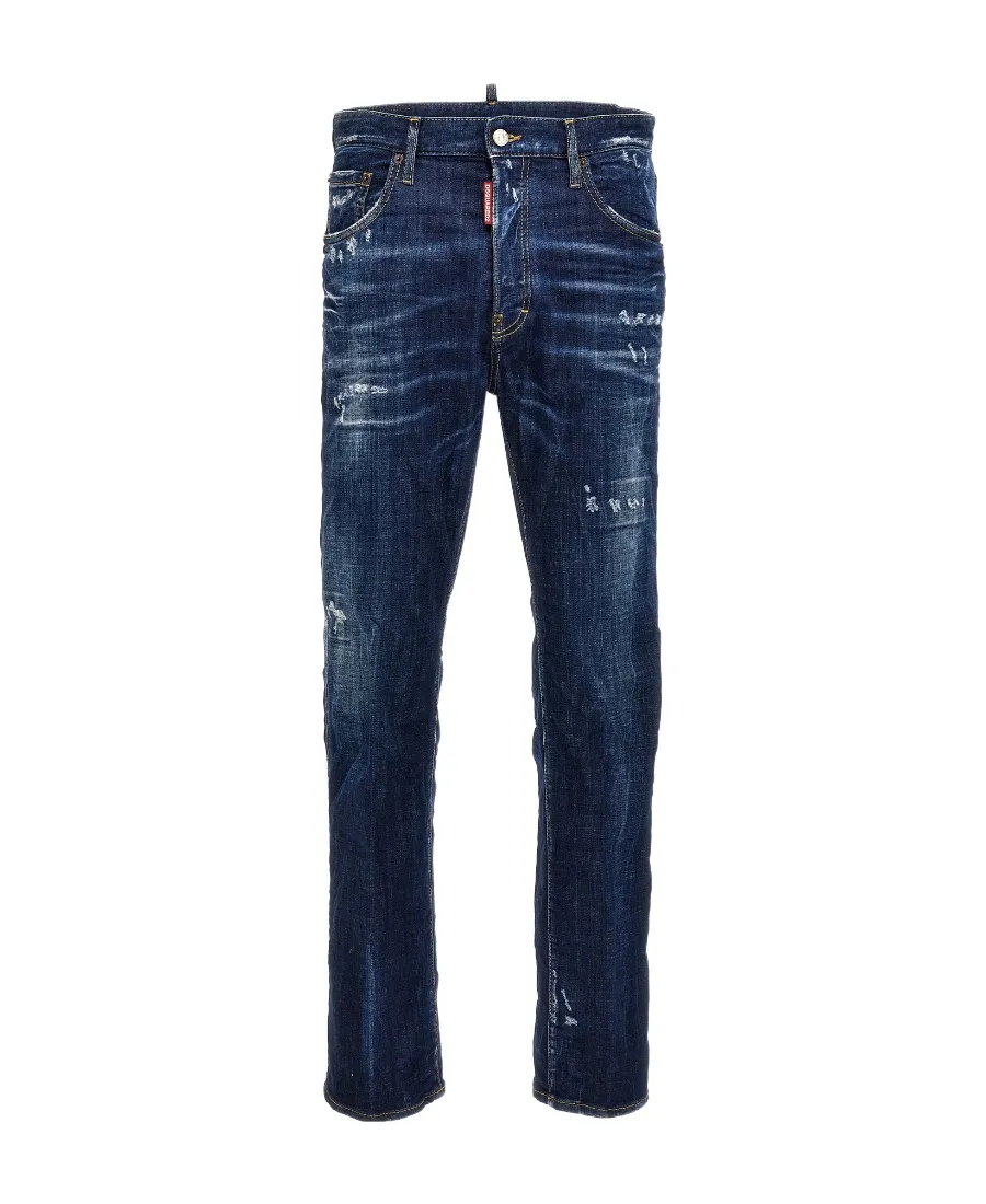 Dsquared2 Logo Patch Distressed Straight-Leg Jeans