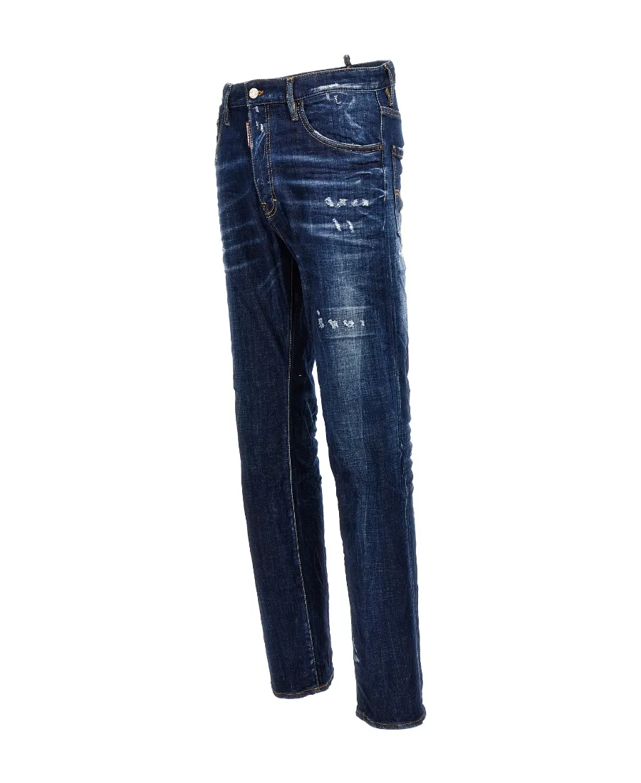 Dsquared2 Logo Patch Distressed Straight-Leg Jeans