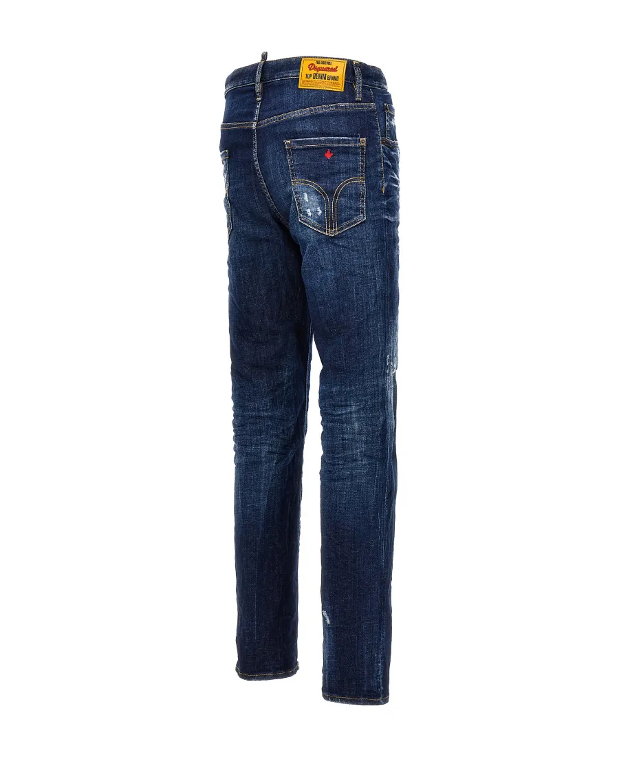 Dsquared2 Logo Patch Distressed Straight-Leg Jeans