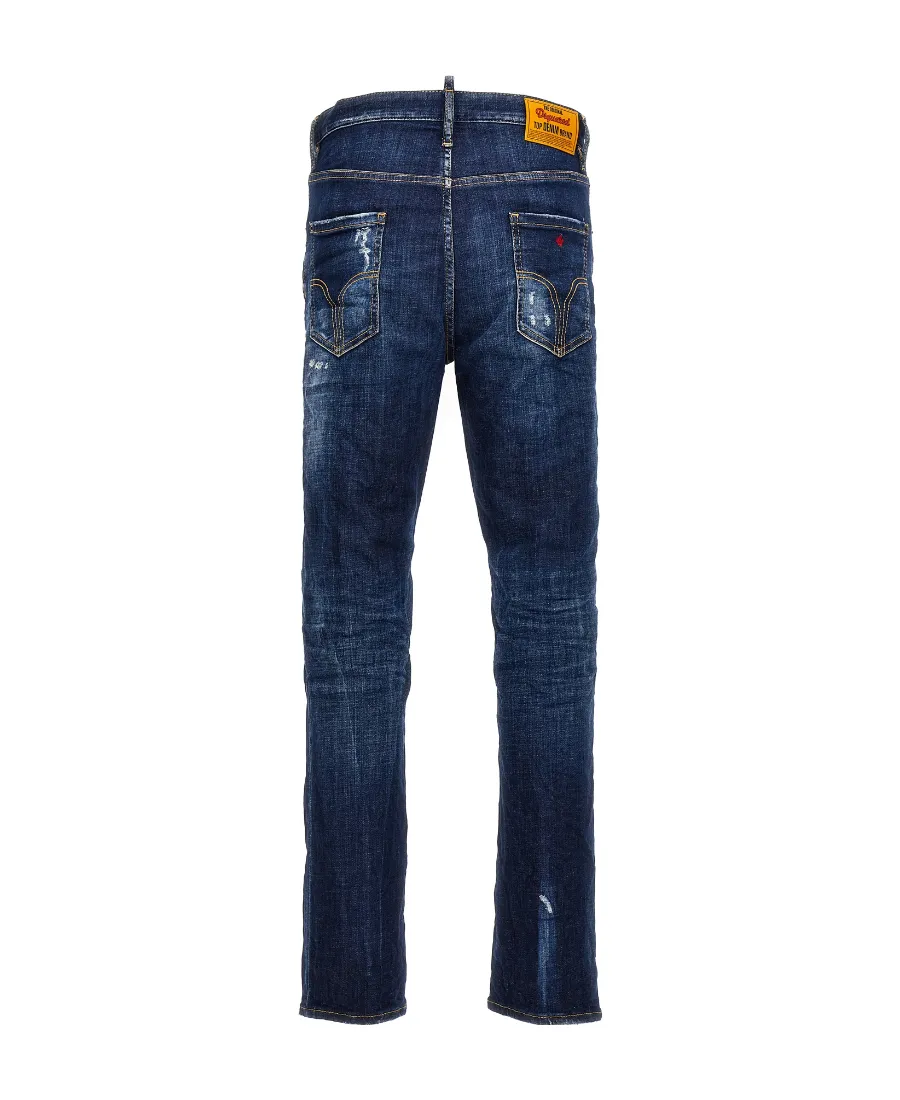 Dsquared2 Logo Patch Distressed Straight-Leg Jeans