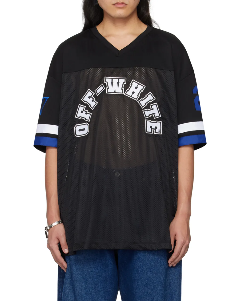 Off-White V-Neck Short-Sleeved T-Shirt