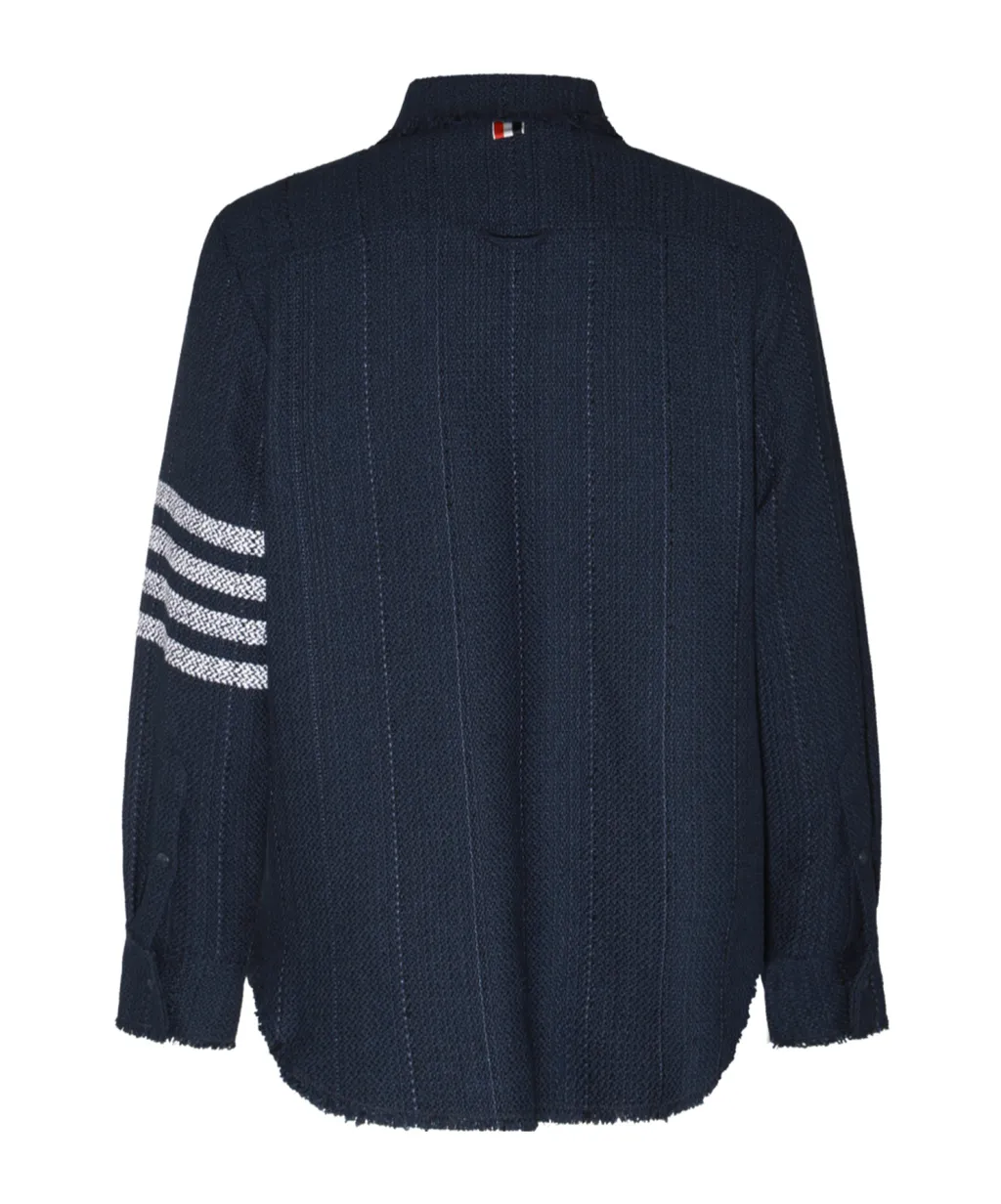Thom Browne 4-Bar Striped Frayed Hem Overshirt
