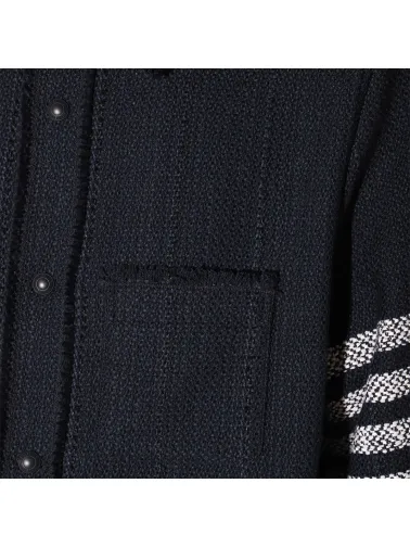 Thom Browne 4-Bar Striped Frayed Hem Overshirt