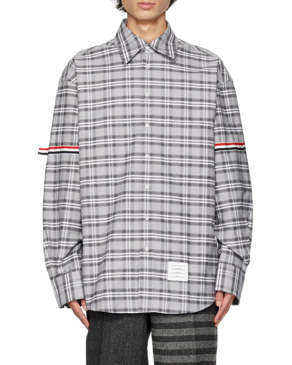 Thom Browne Prince Of Wales Check Twill Armband Oversized Shirt