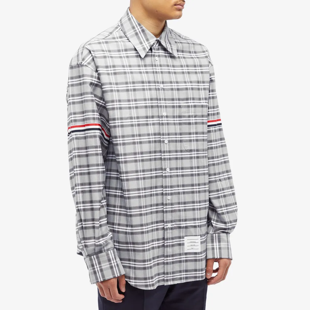Thom Browne Prince Of Wales Check Twill Armband Oversized Shirt