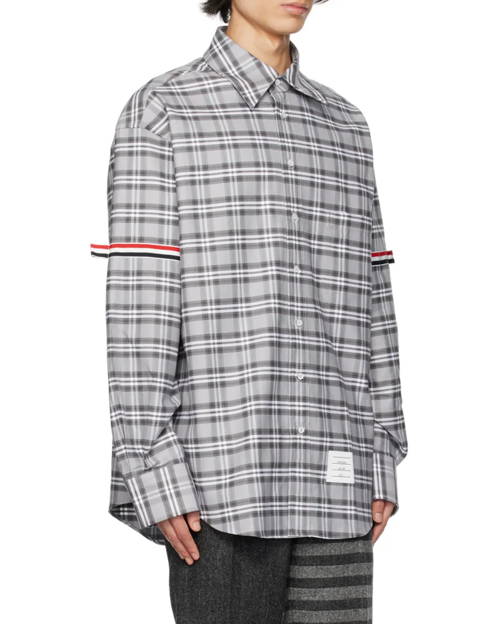 Thom Browne Prince Of Wales Check Twill Armband Oversized Shirt
