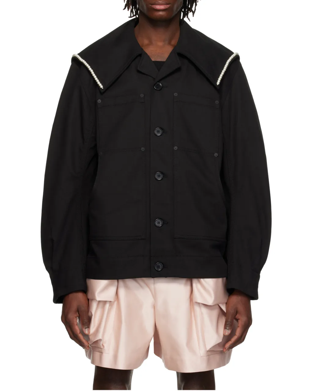 Beaded Sailor Collar Workwear Jacket