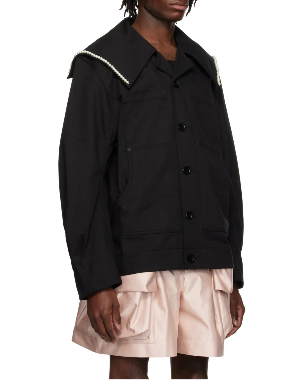 Beaded Sailor Collar Workwear Jacket