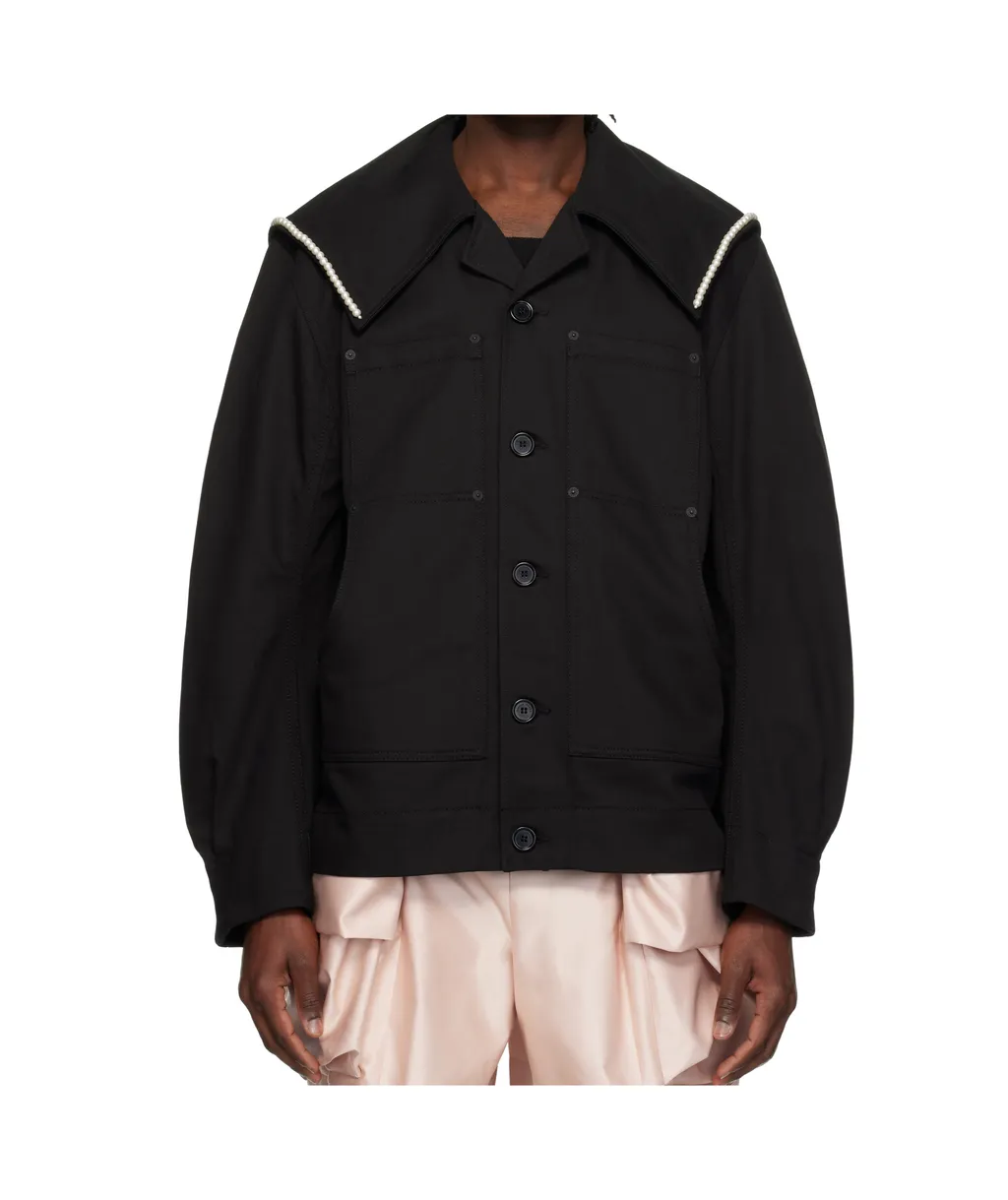 Beaded Sailor Collar Workwear Jacket