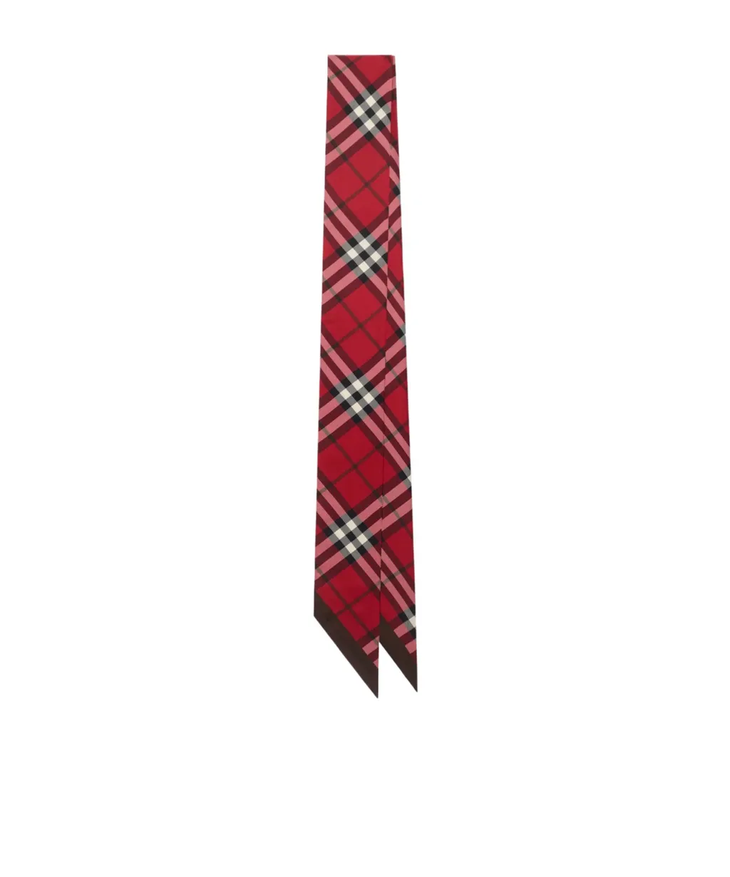 Skinny Contrast Check Silk Scarf