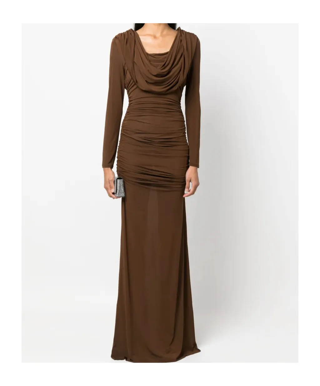 Cowl-Neck Draped Maxi Dress