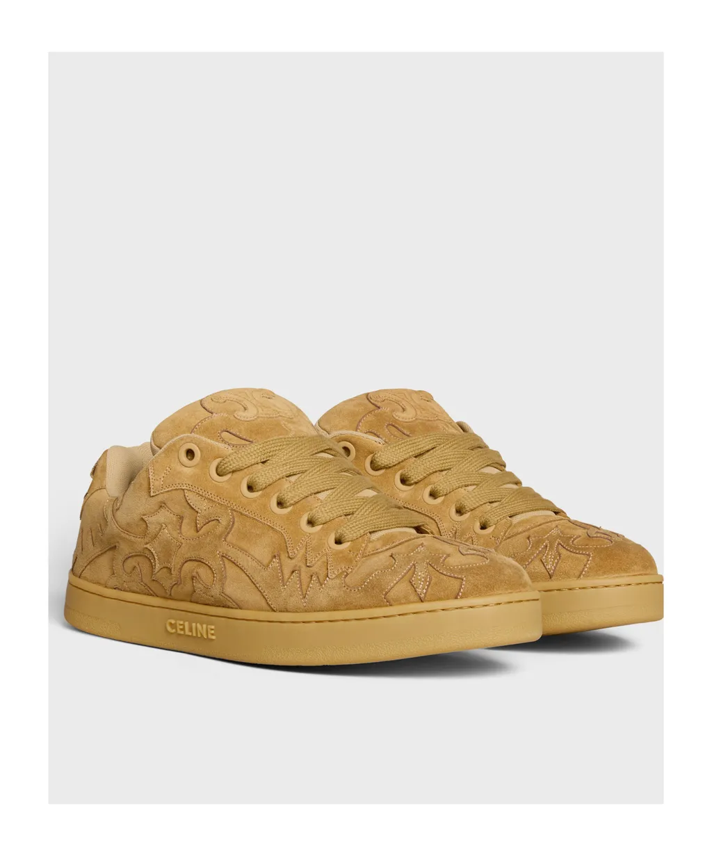 Celine Huntington Low Lace-Up Sneaker In Suede Calfskin And Mesh