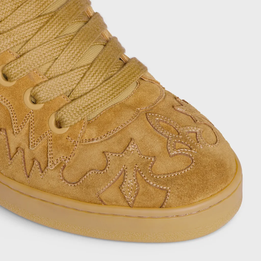 Celine Huntington Low Lace-Up Sneaker In Suede Calfskin And Mesh