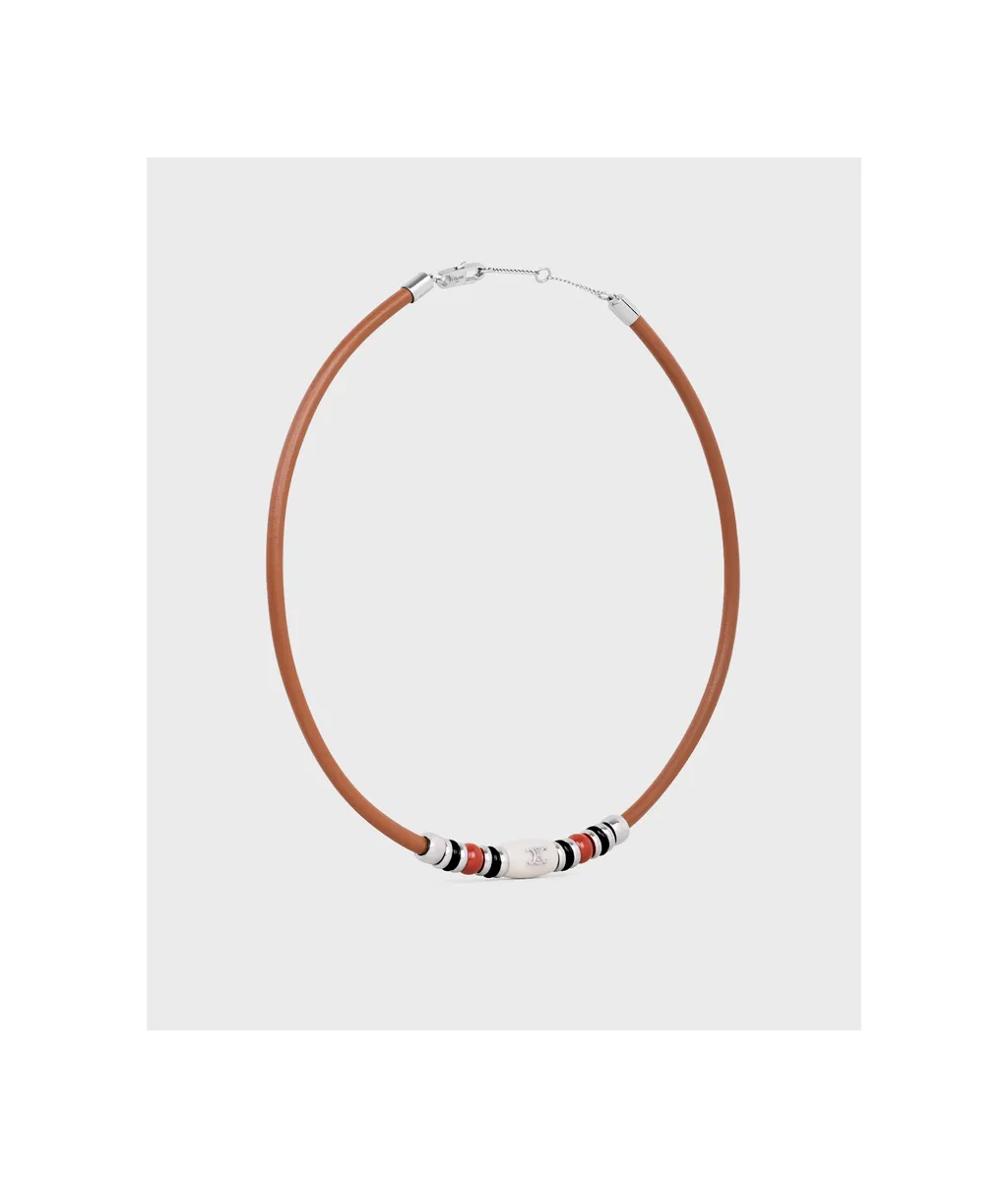 Celine Bay Stone Necklace In Calfskin, Brass, Onyx, Jasper And Marble