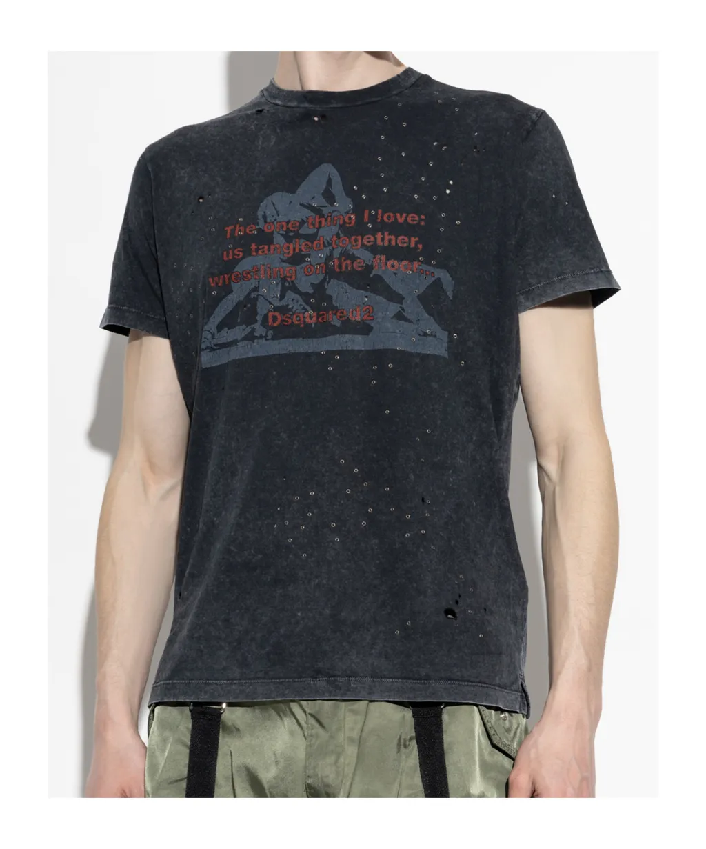 Dsquared2 Distressed Rivet-Embellished Printed T-Shirt