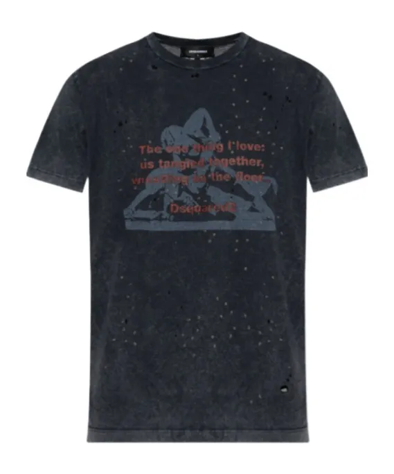 Dsquared2 Distressed Rivet-Embellished Printed T-Shirt